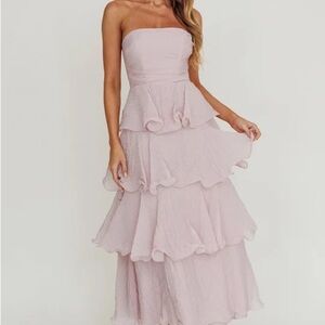 Giavana Strapless Layered Ruffles Midi Dress Lilac